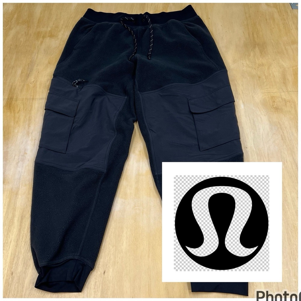 Lululemon Fleece High Rise Cargo Jogger Women Sz 12 (Waist 32-35) Black (No Tag)